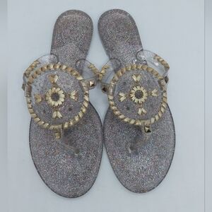 Jack Rogers Gold Flip Flop Sandals Metallic Jelly Sparkles Flat Slip On 8